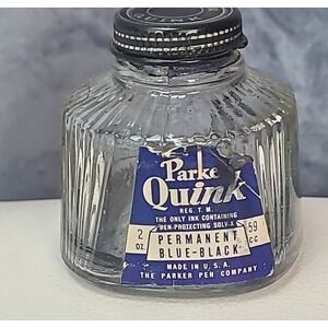 Vintage Parker Quink Ink Bottle Unisex 2oz Clear Good Ribbed Glass Desk Decor